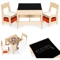 Ecotoys Ensemble de mobilier pour enfants : table + 2 chaises + tableau noir