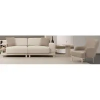 AEA Luxuriöses Beiges Wohnzimmer-Set – 3-Sitzer Sofa, Beistelltisch und Sessel