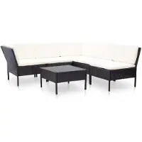 The Living Store Ensemble de salon de jardin 6 pièces avec coussins Poly Rattan Noir