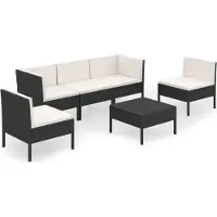 Syfax Salon de jardin 6 pcs avec coussins résine tressée noir