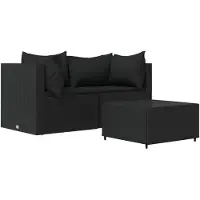 vidaXL Ensemble de salon de jardin 3 pièces avec coussins noir poly rotin