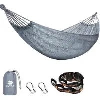 Markenlos Grand hamac d'extérieur 320 x 150 cm, modèle Cool-Mesh respirant avec sangles d'accrochage pour le camping, le jardin, la randonnée et les excursions avec sac à dos
