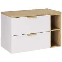Meublorama Ensemble de salle de bain suspendu OSTER 80cm : meubles sous vasque à tiroirs avec niches visibles + plan pour vasque