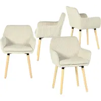 Meubles Cosy Lot de 4 chaises de salle à manger de style scandinave avec pieds en bois et accoudoirs en velours côtelé beige - ELIA