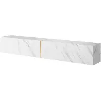 Selsey Table TV BISIRA - Tableau TV en marbre blanc avec insert doré - largeur 200 cm - suspendu