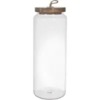 Home Deco Factory Bocal en Verre - - Verre - Couvercle en Acacia - Transparent