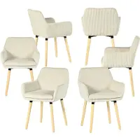 Meubles Cosy Lot de 6 chaises de salle à manger de style scandinave avec pieds en bois et accoudoirs en velours côtelé beige - ELIA
