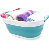 OEM Lavabo en plastique - forme ovale - rangement sans plis - lavabo peu encombrant (bleu ciel), dimensions : 61 x 45,5 x 27,3 cm