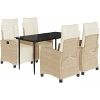 Syfax Ensemble à manger de jardin avec coussins 5pcs Beige poly rotin