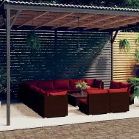 Prolenta Ensemble de salon de jardin exclusif, 14 pièces, avec coussins, en rotin synthétique marron