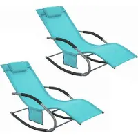 OEM Ensemble de 2 chaises longues - Assise confortable - Surface de couchage respirante - Coussin amovible - Bleu clair - 158 x 62 x 68 cm