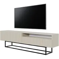 Selsey Veldio - Buffet TV avec compartiment ouvert, gris beige avec structure métallique noire, 175 cm