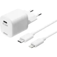 Deltaco Chargeur mural USB, USB-C, PD 20 W, y compris 1 m C sur Lightning