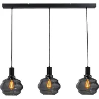 Masterlight Lampe suspendue 3 lumières - noire - Porto avec verres à fumée Ball - Ø 24cm