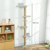 Youjia Arbre à chat, 5 niveaux, jouets, poteaux en sisal, tissu peluche, gris clair
