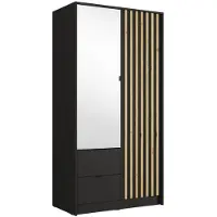 Meublorama Armoire TORVIK 2 portes avec miroir, tiroirs et tasseaux noir et chêne 101 cm