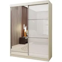 Margaret Hadas24 Armoire Vena de 120 cm avec miroir, comprenant 2 portes coulissantes (couleur : cachemire, lacobel cachemire)