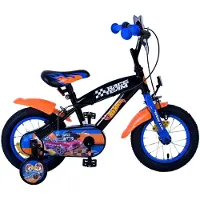 Volare Hot Wheels Vélo d'enfant - Garçon - 12 pouces - Noir Orange Bleu - Deux freins à main