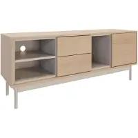 Selsey Layen - Buffet TV avec deux tiroirs et trois compartiments ouverts, aspect chêne / gris cachemire