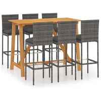 vidaXL Ensemble bar de jardin 7 pièces avec coussins Gris