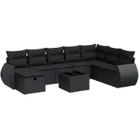 vidaXL Ensemble de salon de jardin 9 pièces avec coussins noir poly rotin