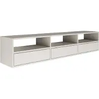 Selsey Framme - Tableau TV suspendu avec trois abattants et étagères ouvertes, blanc, 150 cm