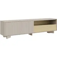 Selsey Distria – Meuble TV bas avec tiroir et façade rainurée Gris cachemire / aspect bois de chêne, 175 cm