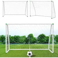 OEM 2 buts de football en PVC avec rebondisseur, 245 x 155 x 90 cm, pour le jardin et les jeux en plein air, blanc
