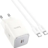 Hoco Chargeur secteur type C + câble type C vers type C PD QC 30W GaN en blanc 100 cm