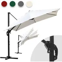 OEM Parasol carré – 330 x 330 cm – Rotation à 360° – Inclinable – Tissu anti-UV – Aspect bois – Beige