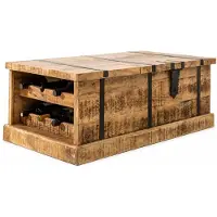 Meublorama Table basse coffre TRESORO 100 cm en bois de manguier massif avec rangements pour bouteilles