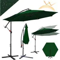 OEM Grand parasol vert à deux branches avec système de pivot pour terrasses et balcons, 300 cm de diamètre, vert intense.