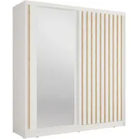 Meublorama Armoire KAZU 2 portes coulissantes avec miroir et tasseaux décoratifs 205 cm