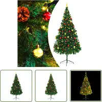 The Living Store Arbre de Noël artificiel avec éclairage & boules Vert 210 cm