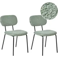 Beliani Ensemble de 2 chaises de salle à manger vert clair rembourrage bouclé pieds noirs cadre en fer style rétro cuisine salle à manger