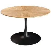Meublorama Table de salle à manger SOREN – MDF placage chêne et métal – 120 cm – Ronde – Style moderne
