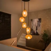 Lyora Lampe pendante de salle à manger V-Shape 5 lumières - verre nervuré
