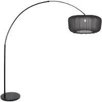 Steinhauer Lampe à arc noir Vela Lino avec teinte noire Ø60cm