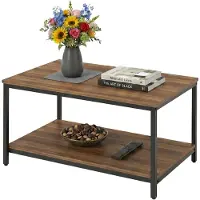 Relaxdays Table basse , avec tablette, aggloméré et métal, espace de rangement, H x l x P : 42 x 80 x 50 cm, table de salon, marron/noir
