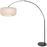 Steinhauer Lampe à arc noir Vela Lino avec une teinte crème Ø60cm