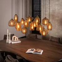 Lyora Lampe suspendue à 15 lumières Rib Verre nervuré