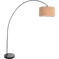 Steinhauer Lampe à arc noir Solva avec un chapeau en liège Ø40cm
