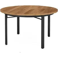 Little Trees LITTLE TREE Table à manger ronde, 120 cm Table à manger industrielle, table de cuisine ronde rustique en bois brun avec pieds métalliques stables, table de salle à manger