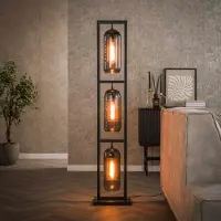 Lyora Lampe de pied en verre Smoke 3x E27 - 158cm - noir avec cuivre