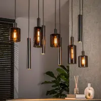 Lyora Lampe pendante de table à manger Sepiora Marron Sienna - verre foncé - avec pendentifs
