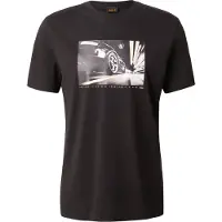 BOSS T-Shirt 'Te_Motors' jaune clair / gris clair / noir / blanc