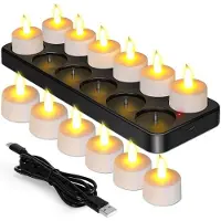 Semoic Bougies Chauffe-Plat Rechargeables, Lot de 12, Sans Flamme, à Effet Vacillant, avec Télécommande, Minuteur et Base de Chargement, Décoration