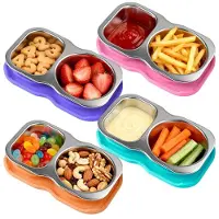 Semoic Lot de 4 Boîtes à Goûter en Acier Inoxydable, 150 Ml, Double Compartiment, avec Couvercles en Silicone Étanches