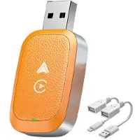 Zandona Adaptateur de Voiture Sans Fil Intelligent 2 en 1 Carplay Sans Fil Navigation de Voiture Android AUTO Interconnexion Boîte de Conversion Orange