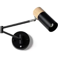 Alpinaluz Applique murale ALBA noire avec détails en bois, bras orientable et interrupteur, lampe de lecture avec douille E27 pour chambre à coucher, tête de lit et salon